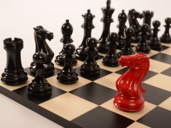 Bold Chess in Classic Red v Shadow Black close up 1 new