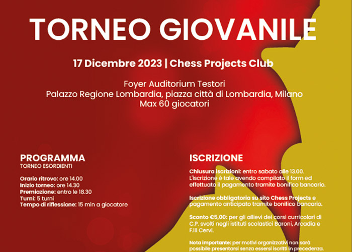 TORNEO GIOVANILE ESORDIENTI CHESS PROJECTS CLUB - 17/12/23