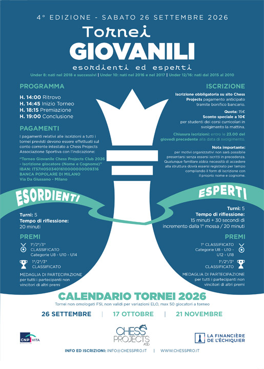 Tornei Giovanili Esordienti ed Esperti Chess Projects Club - 26/09/26 Tornei Giovanili Esordienti ed Esperti Chess Projects Club - 26/09/26